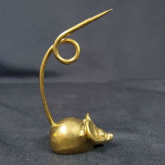 VTG Solid Brass Mouse Note Spike | Mid Century Canadian Brass Desk Paper Spike | - Picture 1 of 16